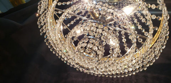 Stunning 4 Light Cut Crystal Iridescent Prism Chandelier with Gold Leaf Trim #GA2017