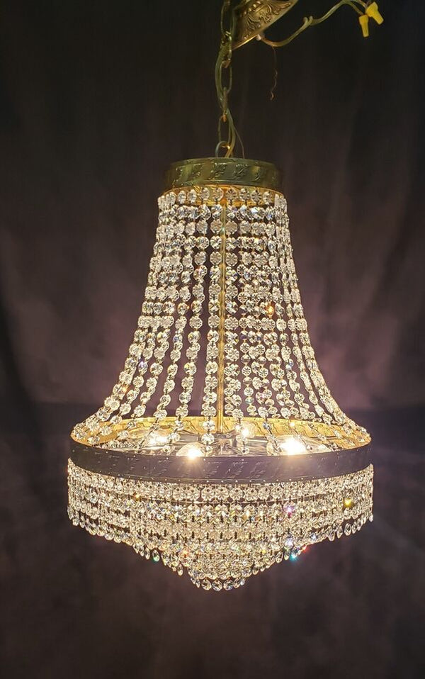 Stunning 4 Light Cut Crystal Iridescent Prism Chandelier with Gold Leaf Trim #GA2017