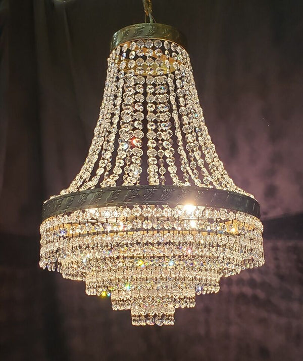 Stunning 4 Light Cut Crystal Iridescent Prism Chandelier with Gold Leaf Trim #GA2017