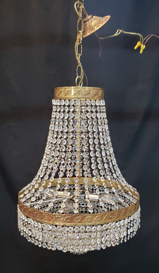 Stunning 4 Light Cut Crystal Iridescent Prism Chandelier with Gold Leaf Trim #GA2017