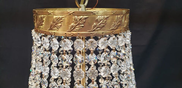 Stunning 4 Light Cut Crystal Iridescent Prism Chandelier with Gold Leaf Trim #GA2017