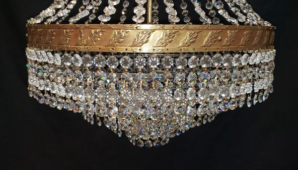 Stunning 4 Light Cut Crystal Iridescent Prism Chandelier with Gold Leaf Trim #GA2017