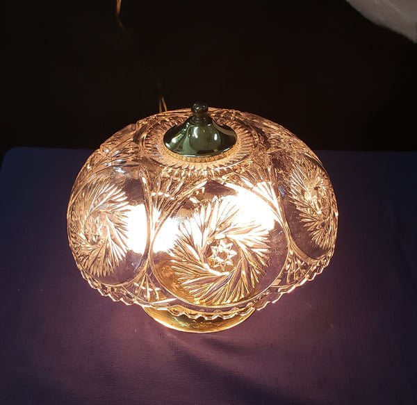 Vintage Crystal Clear Leaded Glass & Brass Flush Mount Ceiling Light 12" GS00831