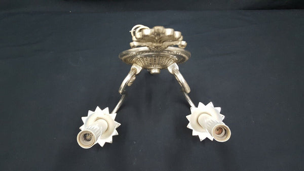 Restored Ornate Two Light Silver Toned Wall Sconce 12" x 9 1/4" GS00795