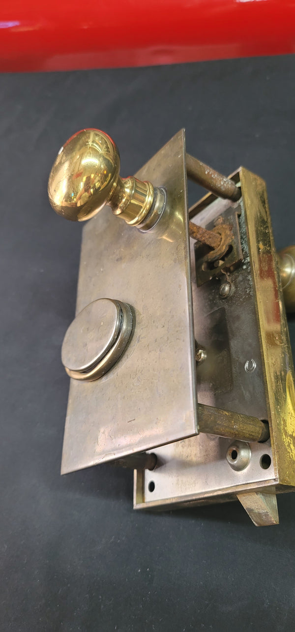 Left Side Brass Rim Lock Set w/ Keeper Key Deadbolt & More 6 3/4" x 4"GS00683