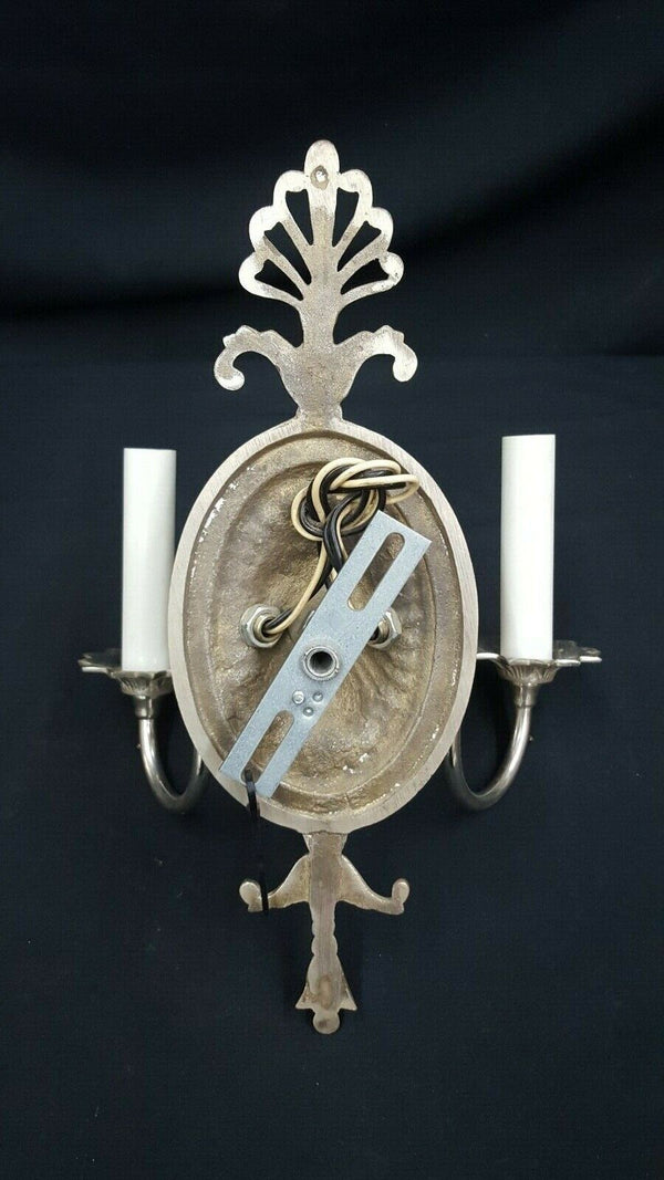 Restored Ornate Two Light Silver Toned Wall Sconce 12" x 9 1/4" GS00795