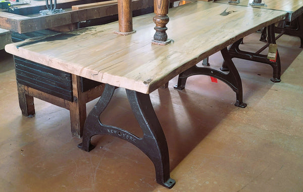 Custom Sycamore Live Edge Table w/ Industrial Cast Iron Legs 79"x 34" GS00833