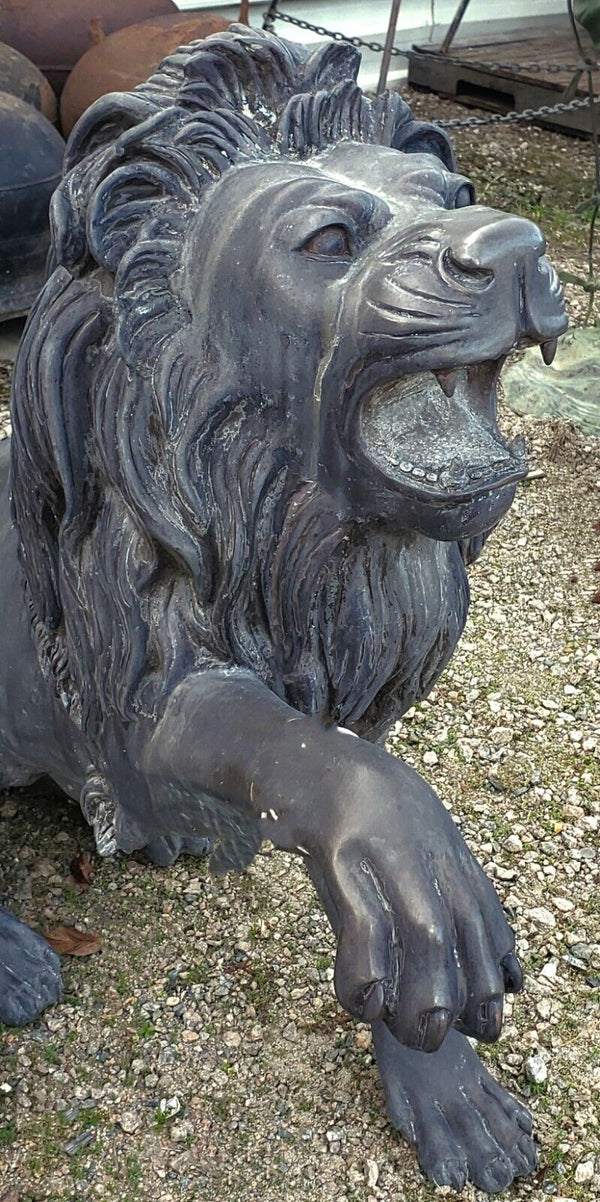 Free Standing Sculptured Cast Bronze Roaring Lion Statue GA9575