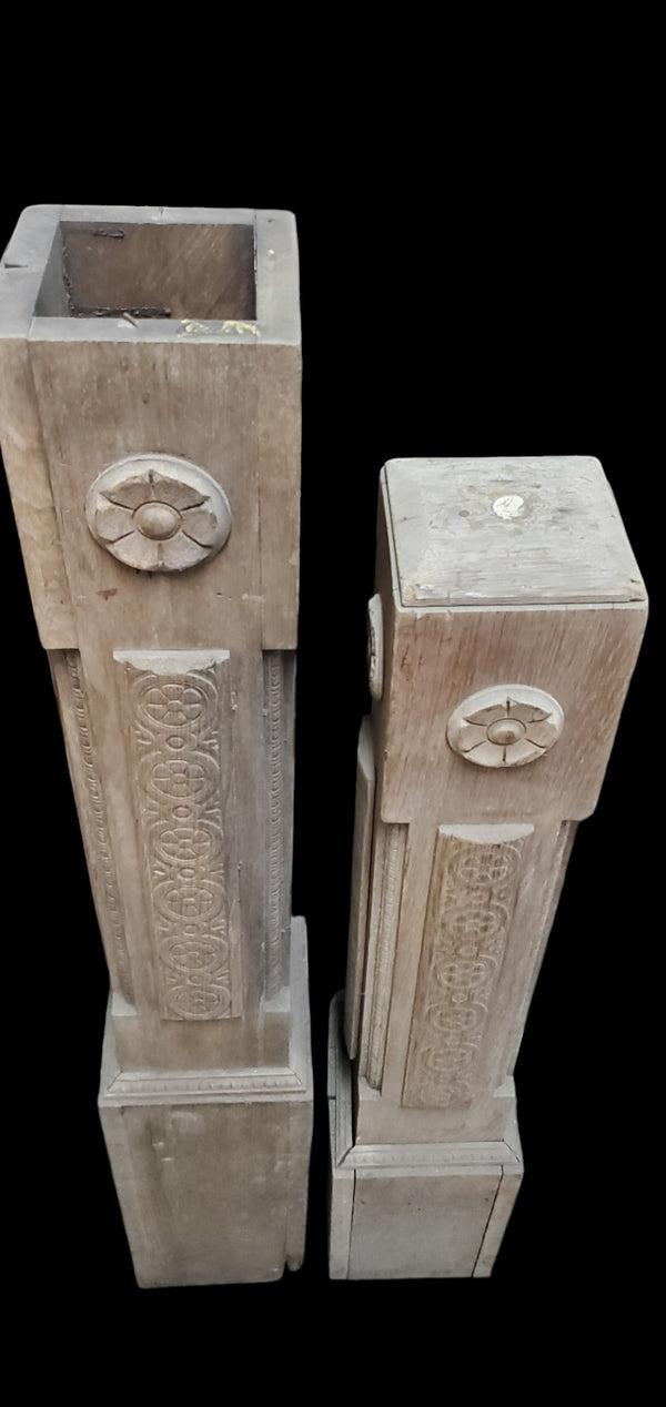 Pair of Carved Oak Newel Posts GAM0259