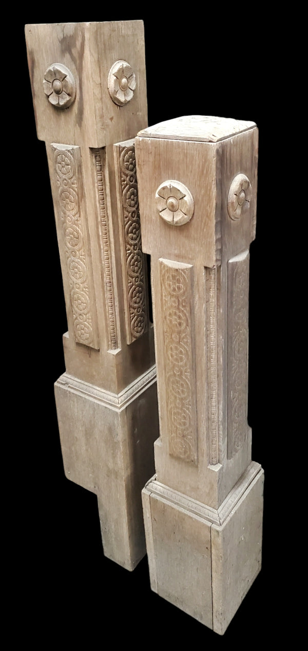 Pair of Carved Oak Newel Posts GAM0259