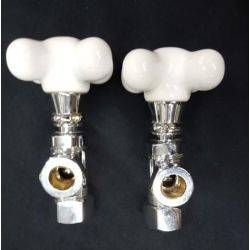 Pair of Large Porcelain & Chrome Hot & Cold Faucet Knobs #GA183