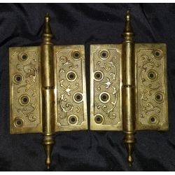 Ornate  Pair of Eastlake Solid Brass Victorian Steeple Hinges #GA276