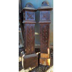 Pair of Carved Floral Wooden Newel Posts #GA87