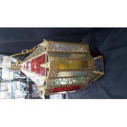 Multi-colored Textured Glass Lantern Chandelier with Chain & Ceiling Mount #Unique
