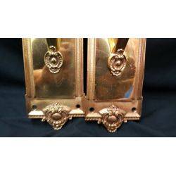 Pair of Large Red Brass Ornate Wreath Design Door Pull Latch Plates #GA1025