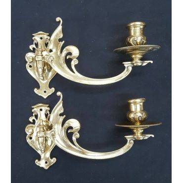 Pair of Solid Brass Ornate Swinging Candle Wall Sconces #GA717