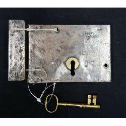 Early 1800's Carpenter Style Cast Iron and Brass Metal Rim Lock With Reproduction Key Set #GA249