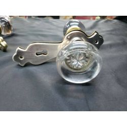Set of 3 Round Lead Crystal Door Knobs with Brass Doorknob Backplates #GA4413