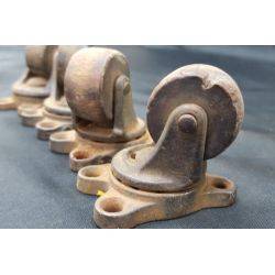 4 Cast Iron Casters with Wooden Wheels #GA4268