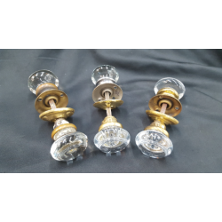 Set of 3 Round Leaded Crystal Door Knobs with Center Medallions Rosettes and Spindles #GA4406