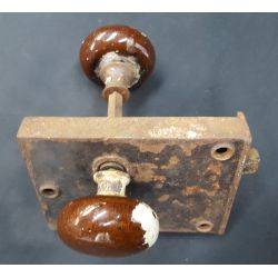Rim Lock with Brown Porcelain Doorknobs #GA1073
