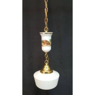 White Schoolhouse Globe Ceiling Fixture Chandelier with Porcelain Accent