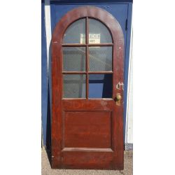 Faux Wood Metal Arched 6 Pane Chicken Wire Glass Arch Top Door with Bronze Hardware #GA4356