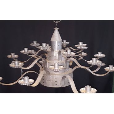 Very Large Hand Stamped Tin Candle Chandelier