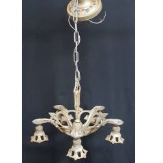 Art Deco 5 Light Hand Painted Chandelier & Matching Ceiling Cap 17 1/2" x 16" #GA740