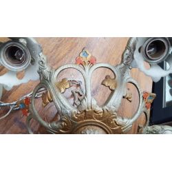 Art Deco 5 Light Hand Painted Chandelier & Matching Ceiling Cap 17 1/2" x 16" #GA740