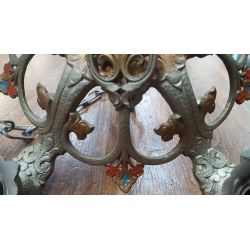 Art Deco 5 Light Hand Painted Chandelier & Matching Ceiling Cap 17 1/2" x 16" #GA740
