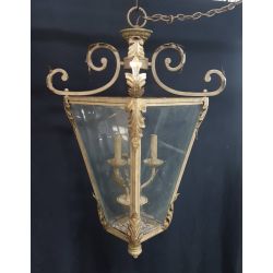 Huge Beveled Glass & Brass Hanging Portico Light Fixture #GA1001