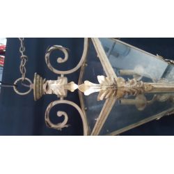 Huge Beveled Glass & Brass Hanging Portico Light Fixture #GA1001