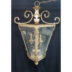 Huge Beveled Glass & Brass Hanging Portico Light Fixture #GA1001
