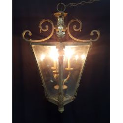Huge Beveled Glass & Brass Hanging Portico Light Fixture #GA1001