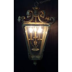 Huge Beveled Glass & Brass Hanging Portico Light Fixture #GA1001