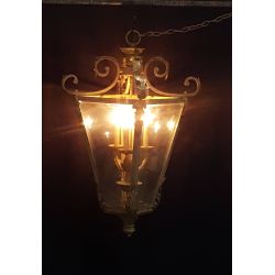 Huge Beveled Glass & Brass Hanging Portico Light Fixture #GA1001