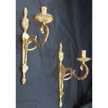 Pair of Solid Brass Ornate Candle Stick Sconces Made in Sweden #GA1004