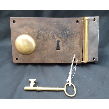 Restored 1800's Right Sided Iron & Brass Carpenter Style Lock Set #GA1051