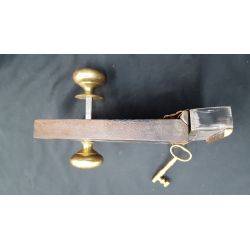 1800's Right Sided Restored Iron & Brass Carpenter Style Rim Lock Set #GA1053