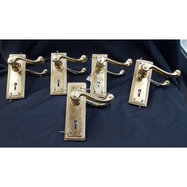 Set of 5 Solid Brass Swivel Door Handles and Backplates #GA1056