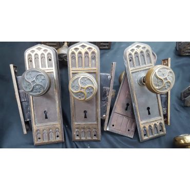 Set of 9 Solid Brass Gothic Style Mortise Lock Sets #GA1058