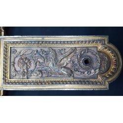 Rare 1800s Ornate Solid Brass Griffin Design Double Door Rim Lock Set #GA1059