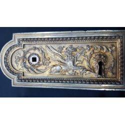 Rare 1800s Ornate Solid Brass Griffin Design Double Door Rim Lock Set #GA1059