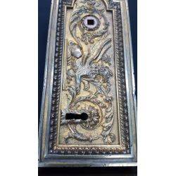 Rare 1800s Ornate Solid Brass Griffin Design Double Door Rim Lock Set #GA1059