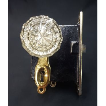 Mortise Lock Set with Crystal Doorknobs Brass Backplates & Thumb Turn #GA1067
