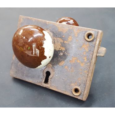 Rim Lock with Brown Porcelain Doorknobs #GA1073