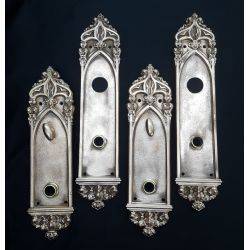 2 Pairs of Cast Brass Art Nouveau Door Knob Backplates #GA1117