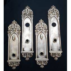 2 Pairs of Cast Brass Art Nouveau Door Knob Backplates #GA1117