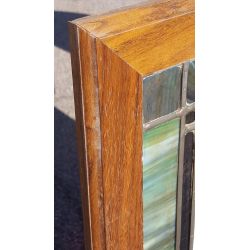 Large Multi Colored Stained Glass Window with Flaming Torch and Ribbon Design in Wood Frame #GA1159